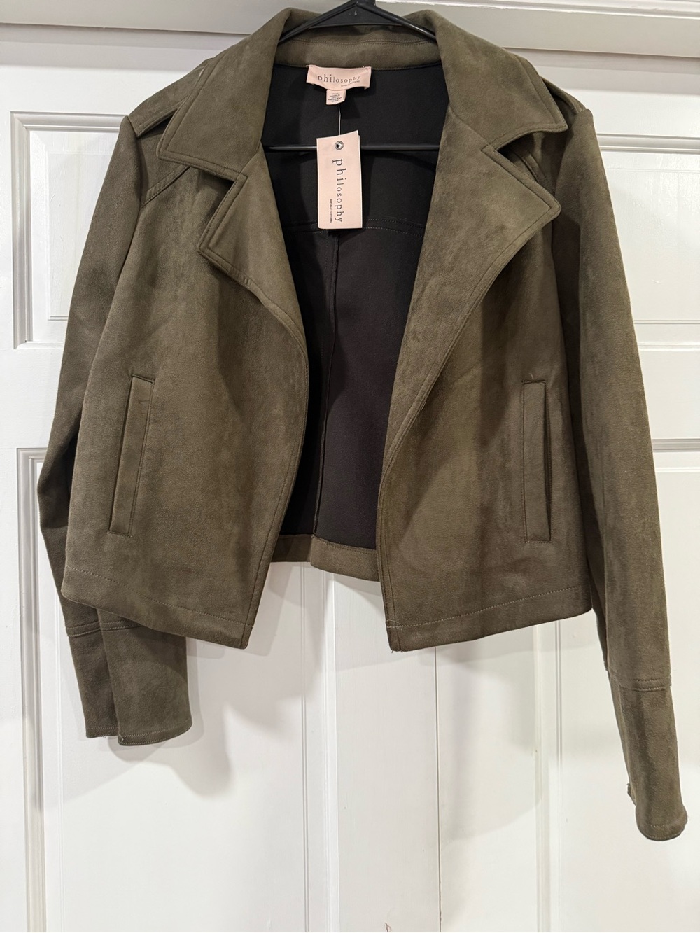 Philosophy Olive Green Suede Moto Jacket